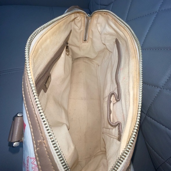 MCM Visetos Striped Munich Lion Boston Satchel White - Picture 14 of 16